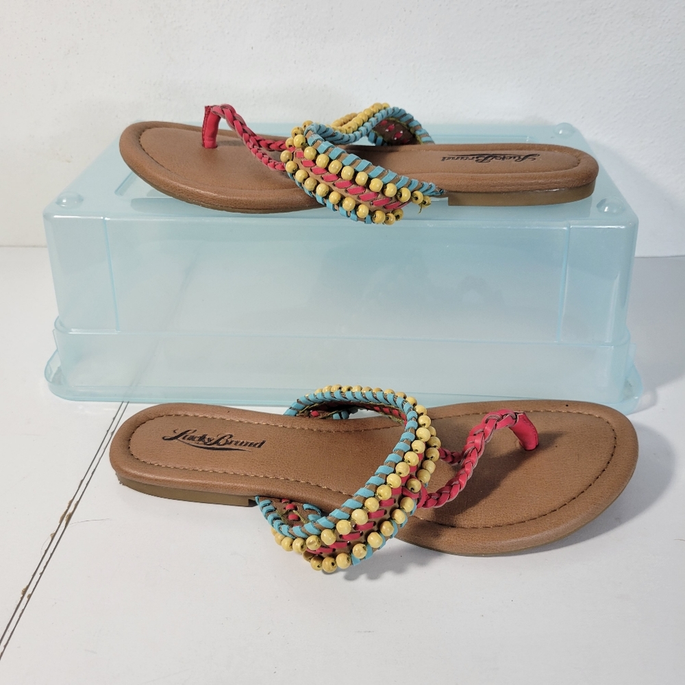 Womens Lucky Brand Beaded Flip Flop Sandal Leather Size 7 - Picture 3 of 7